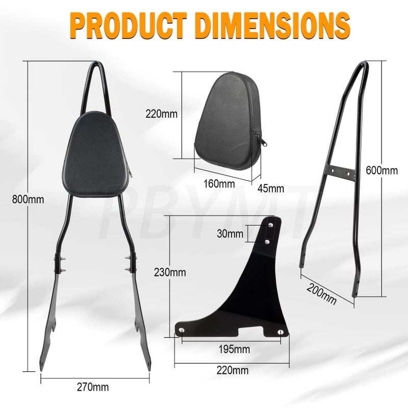 PBYMT Black Detachable Passenger Sissy Bar Backrest Pad Compatible for Harley Davidson Sportster XL1200 XL883 2004-2024 - Image 2